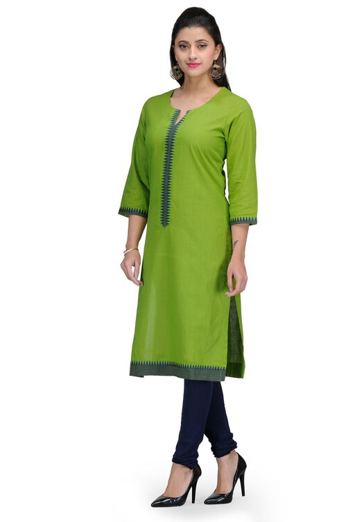 Green Cotton Straight Kurta image number 2