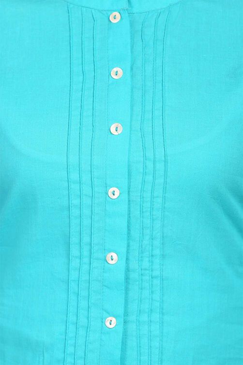 Turquoise Straight Cotton Kurta image number 4