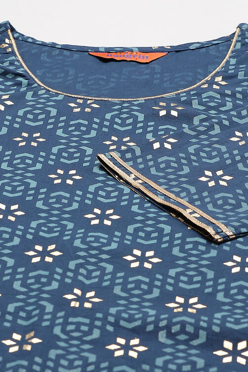 Teal Blue Cambric Cotton Straight Kurta image number 1