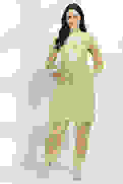 Yellow Cotton Blend Schiffli Co-ord Set image number 6