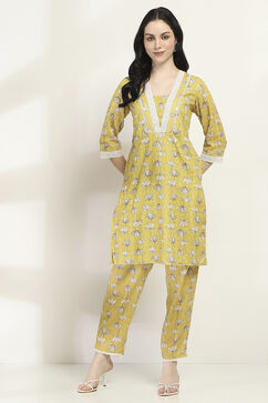Yellow Cotton Blend Straight SET image number 6