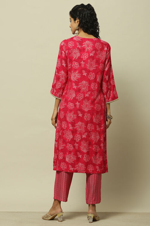 Green Printed Straight Kurta & Pants Suit Set image number 5