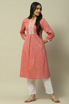 Red Poly Cotton Staight Kurta image number 0