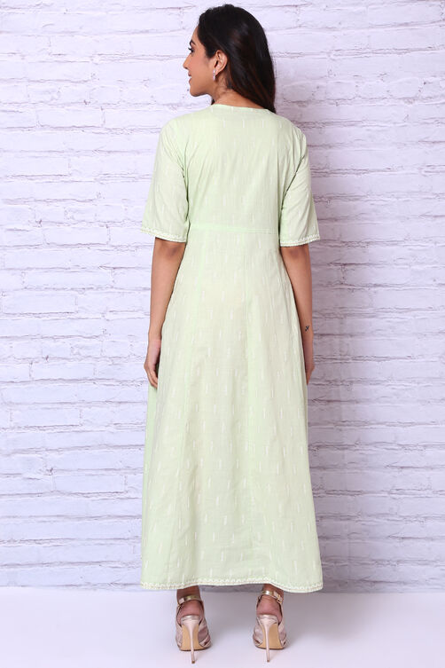 Mint Green Cotton Slub Kalidar Dress image number 5