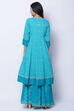 Turquoise Cotton Kalidar Kurta image number 6