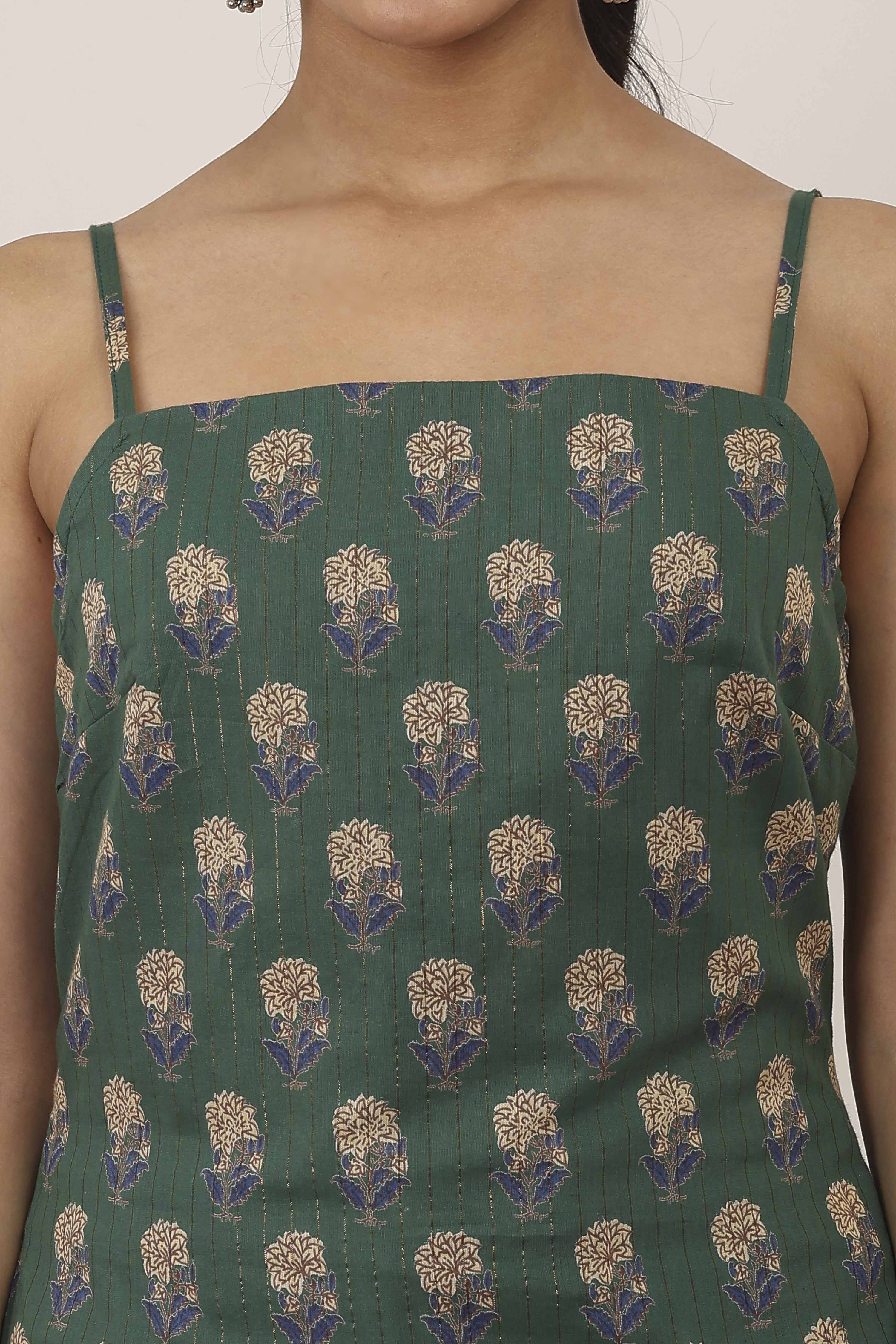 Green Cotton Straight Kurtas image number 1