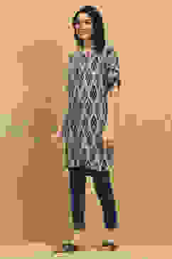 Grey Printed Straight Kurta image number 2