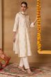 Off White Viscose Blend Straight Printed Suit Set image number 6