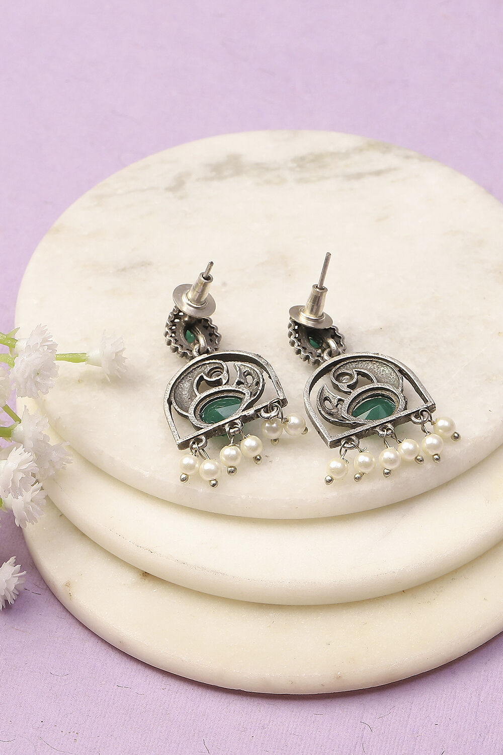 Apple Green Oxidised Alloy Earrings image number 2