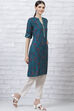 Teal Blue LIVA Straight Kurta image number 3