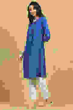 Blue Solid Straight Kurta image number 2