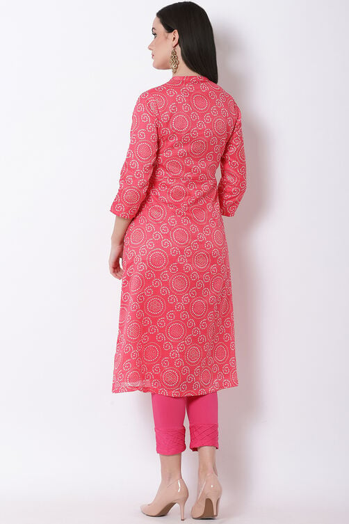 Pink Art Silk A-Line Kurta image number 4