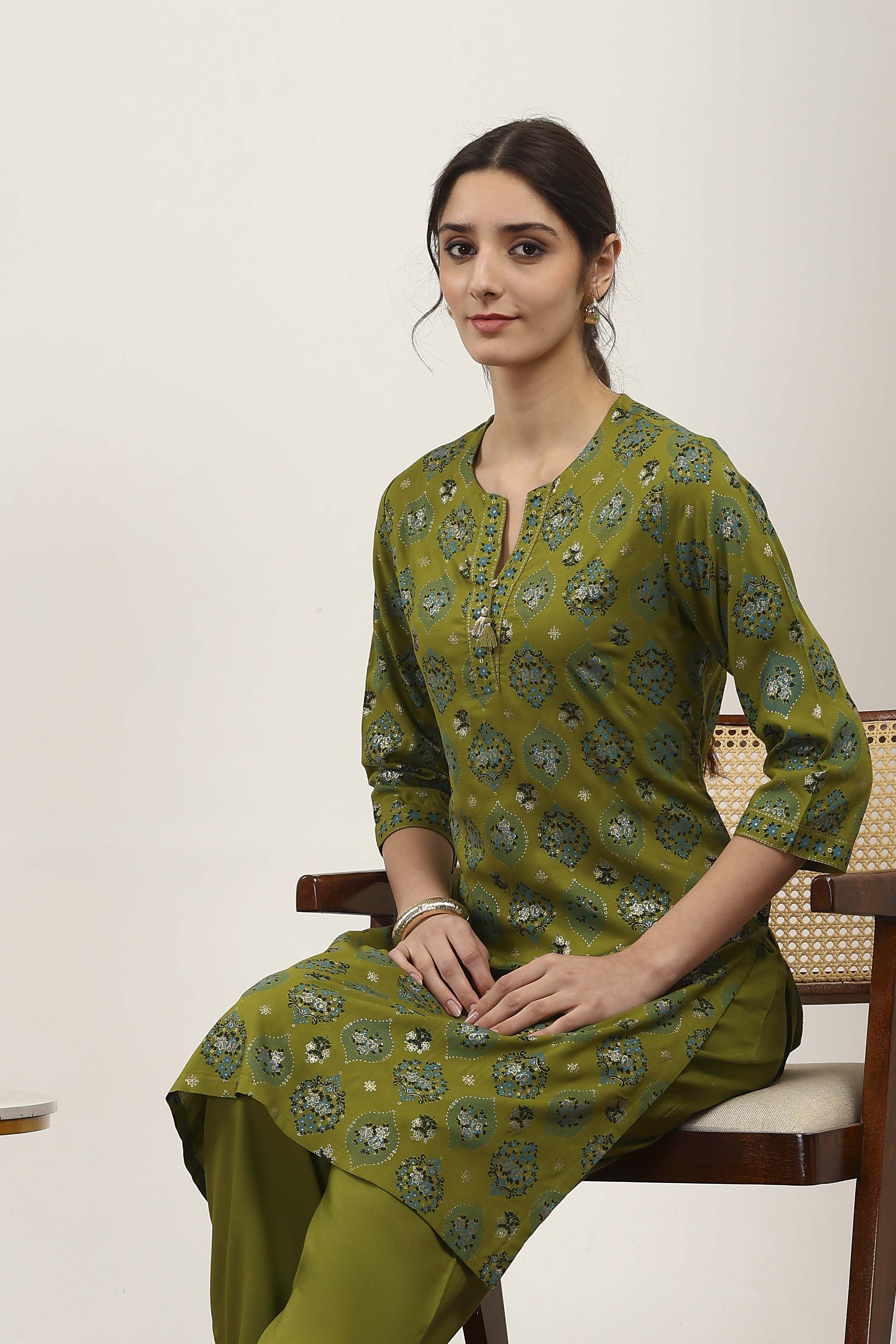 Blue Rayon Viscose Rayon Kurta Pants Set image number 7