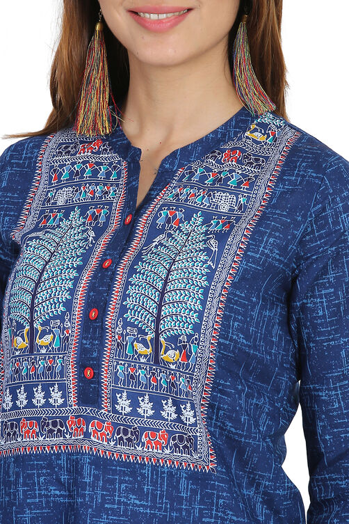 Indigo Straight Cotton Kurta image number 1