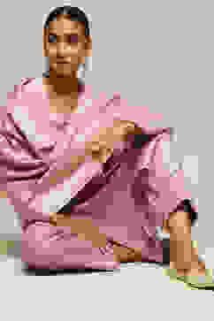 Lavender Acrylic Straight Yarn Dyed Kurta Palazzo Suit Set image number 7