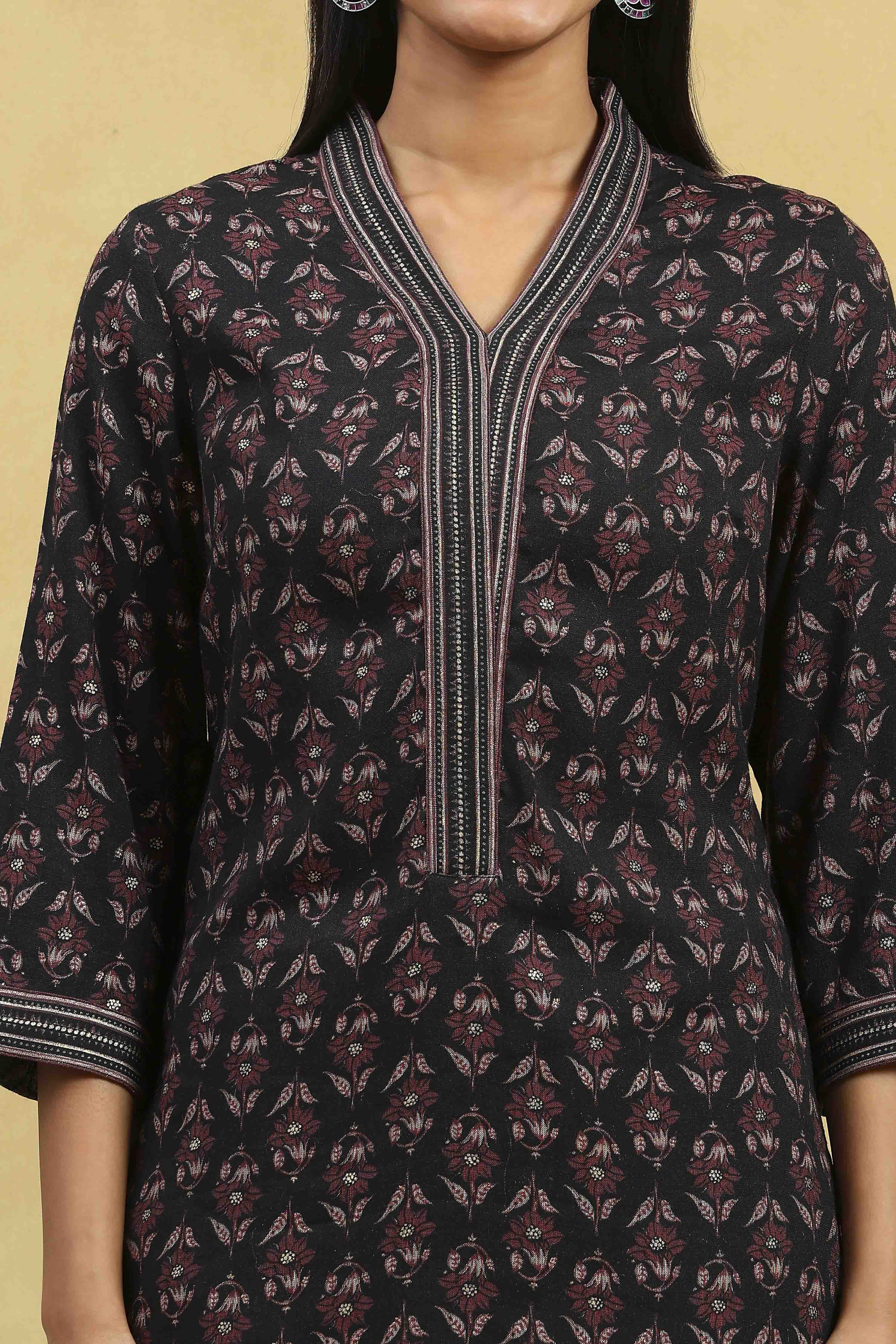 Brown Viscose Blend Printed Straight Kurta Pants Set image number 1