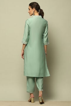 Jade Green Viscose Blend A-Line Printed Kurta Palazzo Suit Set image number 4
