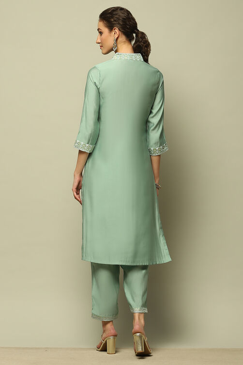 Jade Green Printed Straight Suit Set image number 4