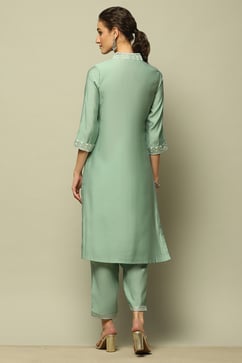 Jade Green Printed Straight Suit Set image number 4