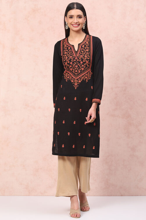 Black Acrylic Straight Kurta image number 0