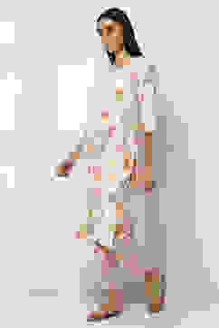 Off-White Cotton Floral Straight Kurta Set image number 3