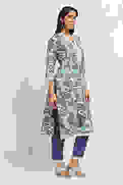 Purple Cotton Floral Straight Kurta Set image number 5