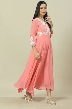 Pink Cotton Blend Flared Dress image number 3