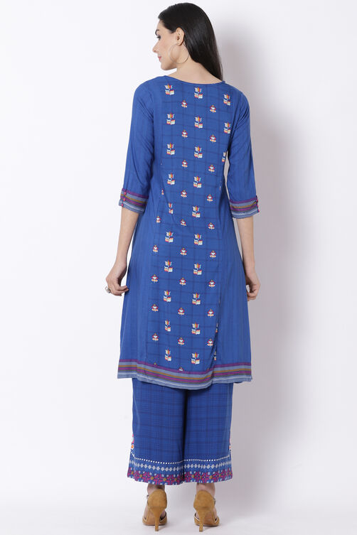 Blue Viscose A-Line Kurta image number 4