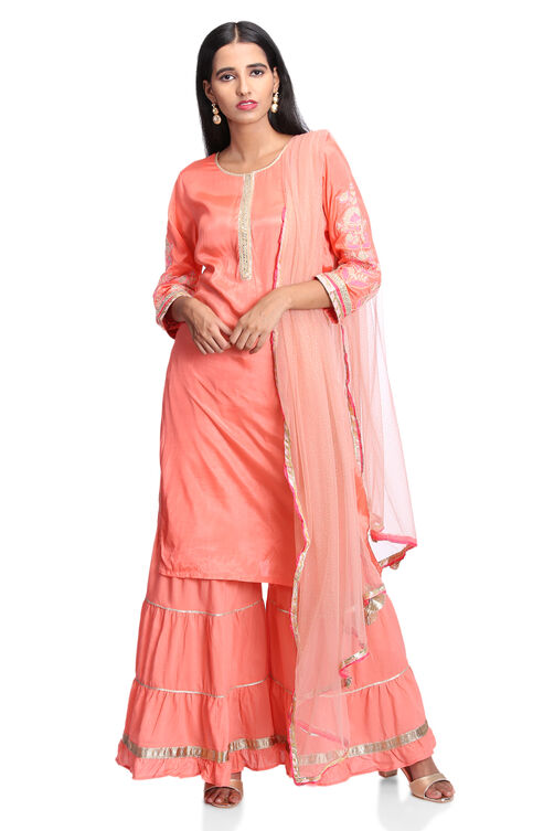 Peach Straight Viscose Suit Set image number 4