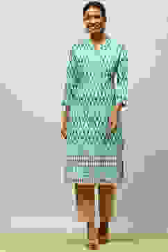 Blue Cotton Printed Straight Kurta image number 0