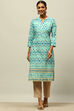 Blue Cotton Printed Straight Kurta image number 0