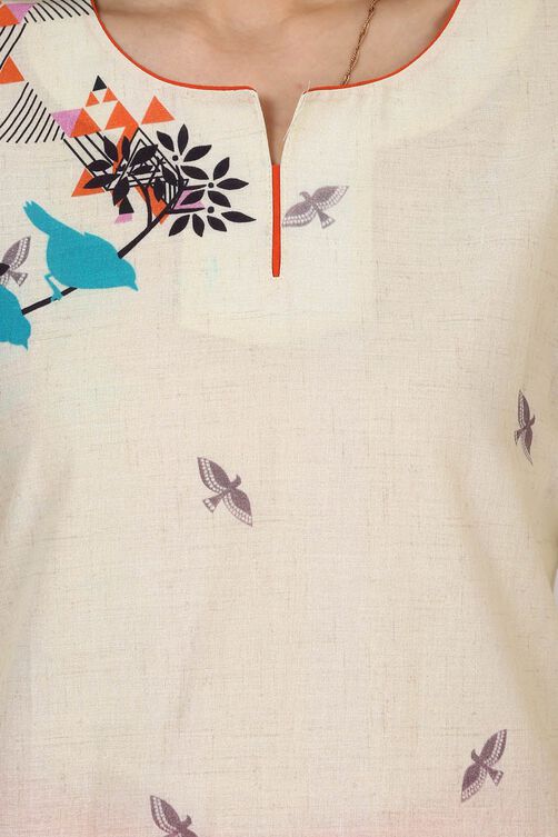 Beige Straight Cotton Kurta image number 4