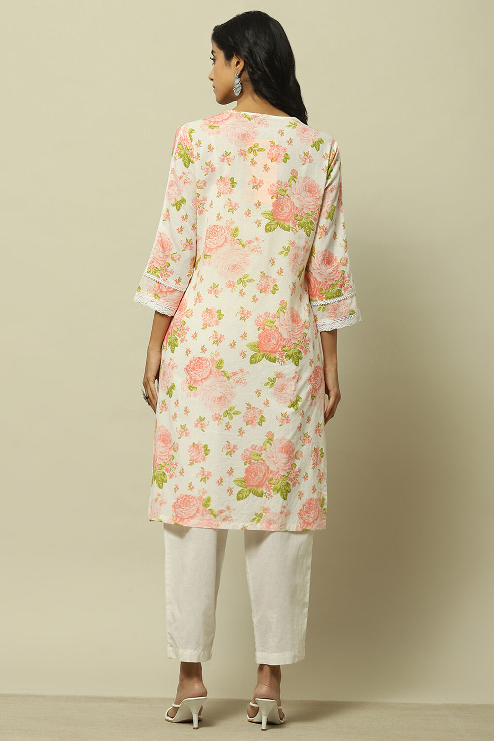White Cambric Floral Printed Straight Kurta Set image number 4