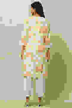 White Cambric Floral Printed Straight Kurta Set image number 4