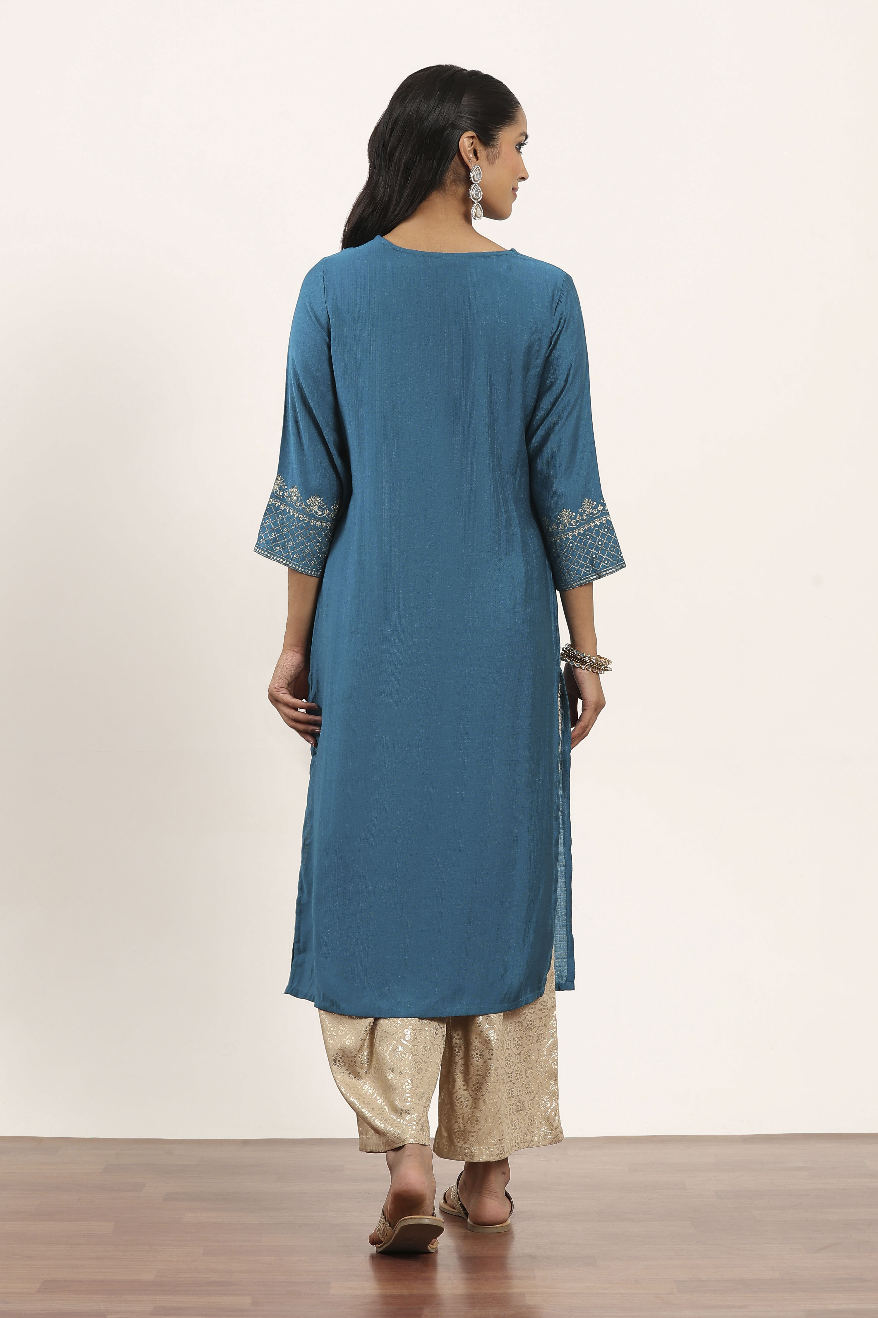 Aqua Viscose Rayon Straight Kurta Pants Set image number 4