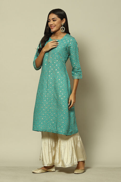 Aqua Blue Viscose Straight Printed Kurta image number 2
