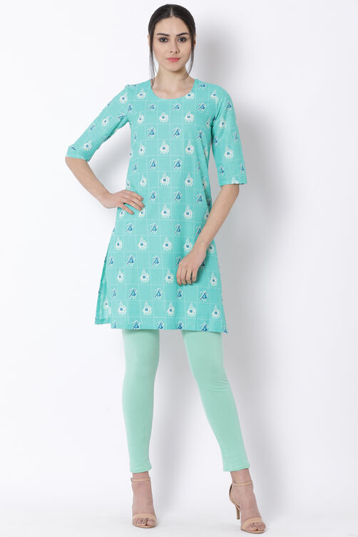 Mint Green Cotton Straight Kurta image number 2