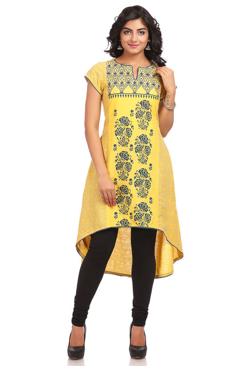 Yellow Asymmetric Cotton Kurta image number 0