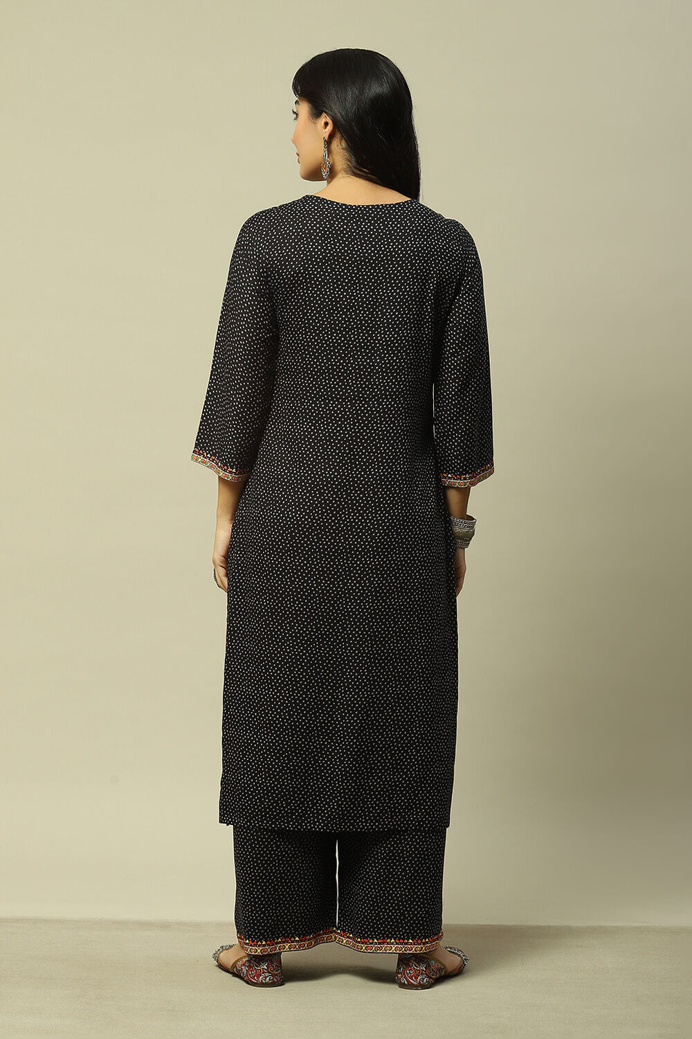 Black LIVA Straight Printed Kurta image number 3
