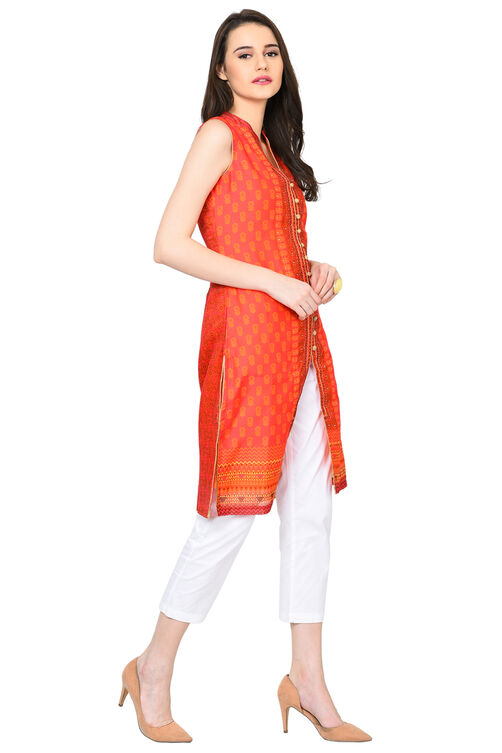 Pink & Orange Straight Polyester Kurta image number 2
