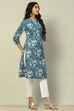 Blue Cotton Floral Printed Straight Kurta image number 4
