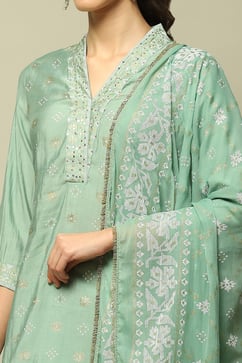 Jade Green Printed Straight Suit Set image number 6