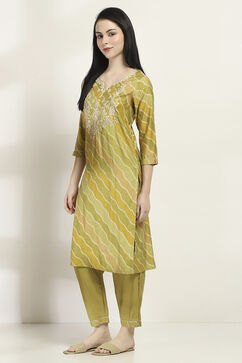 Olive Viscose Blend Straight Set image number 3