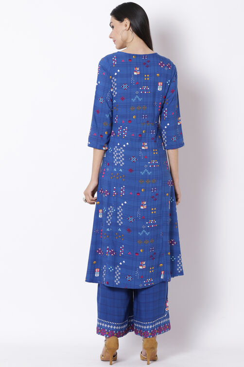 Blue Viscose A-Line Kurta image number 5