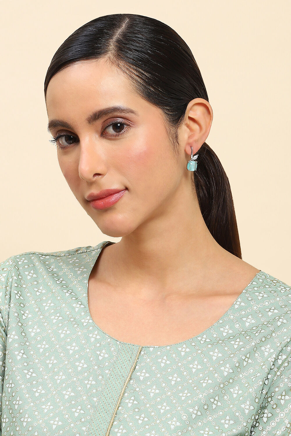 Mint Green Brass Jhumka image number 3