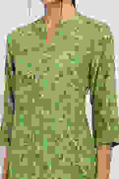 Sage Green Printed Straight Kurta image number 1