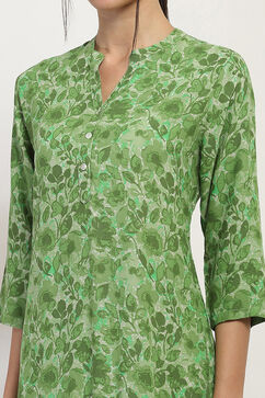 Sage Green Printed Straight Kurta image number 1