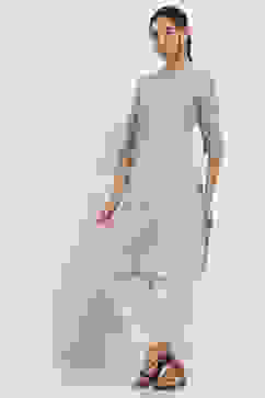 Grey Cotton Printed Straight Kurta image number 2