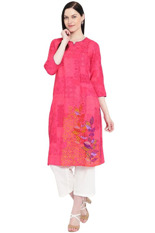 Pink Viscose Straight Kurta image number 0