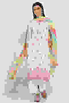 White Printed Straight Suit Set image number 6